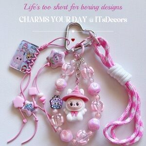 Iridescent Beaded Bag Charm with Labubu Figure: Handmade Keychain Phone Strap